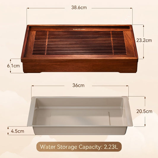 KAMJOVE Sheng Fu Tea Tray – Wet-Style Gongfu Tea Board with 2.23L Water Reservoir | 38.6×23.2cm