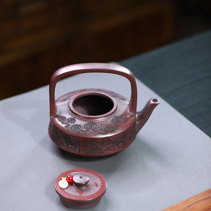 Soaring Bull Spirit Handled Yixing Teapot - Ancient Black Clay 300ml
