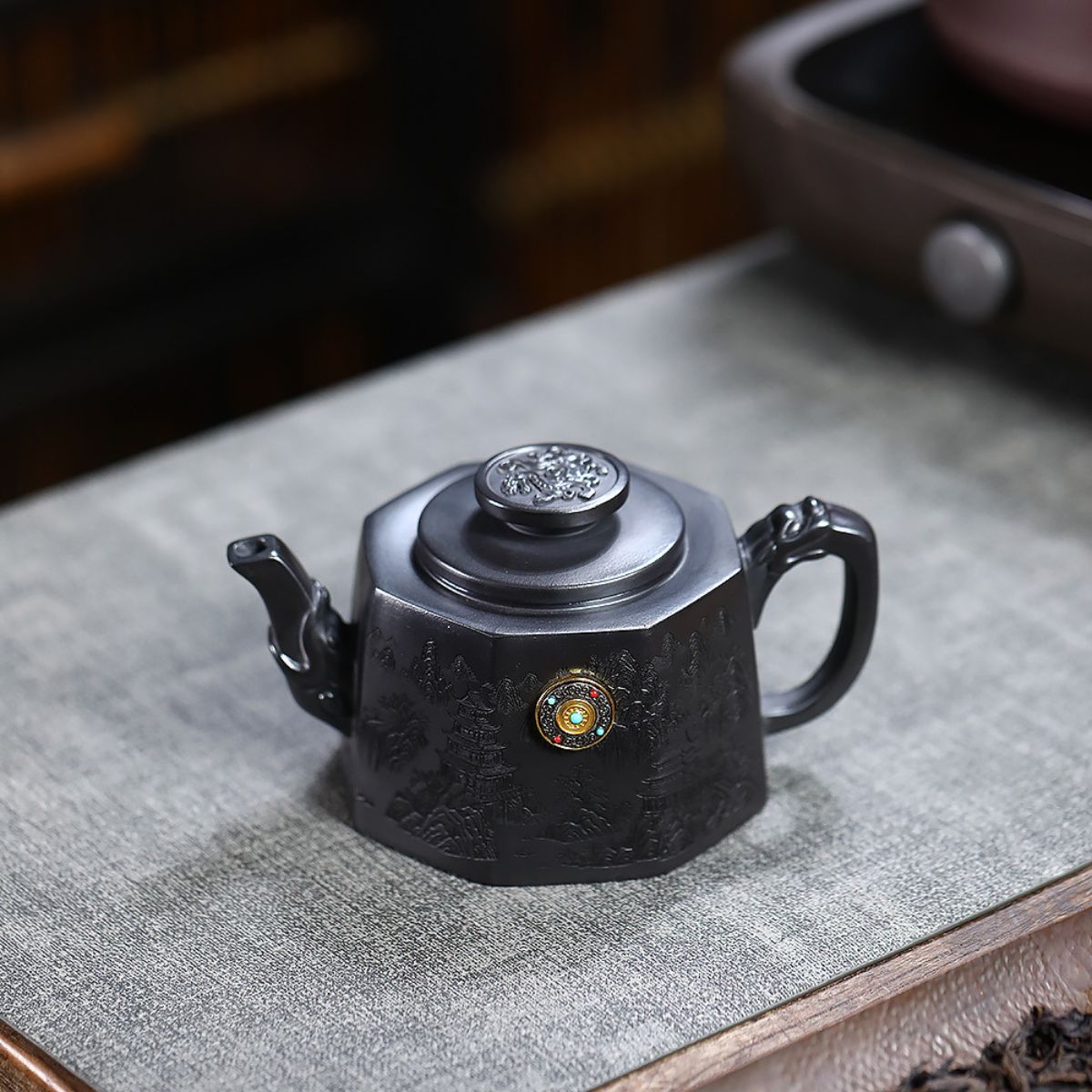Shi Lai Yun Zhuan Rotating Yixing Teapot | Original-Ore Stone Yellow Clay | 330ml Handcrafted Zisha