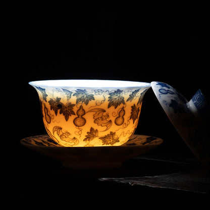 Gourd Gaiwan – Fu Lu Hand-Painted Porcelain Gongfu Tea Bowl | 160ml