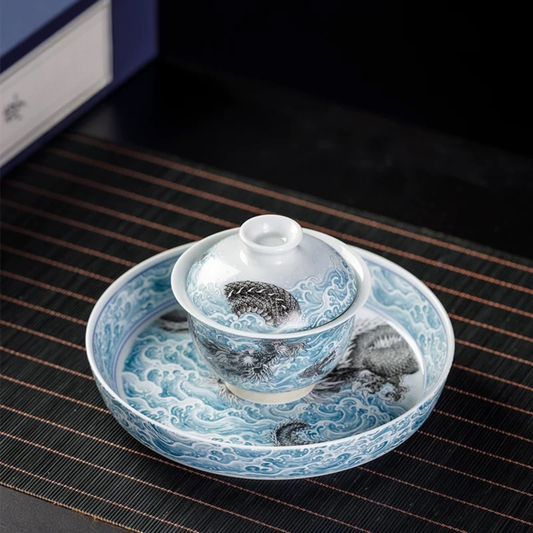 Blue and White Sea Dragon Gaiwan Tea Set