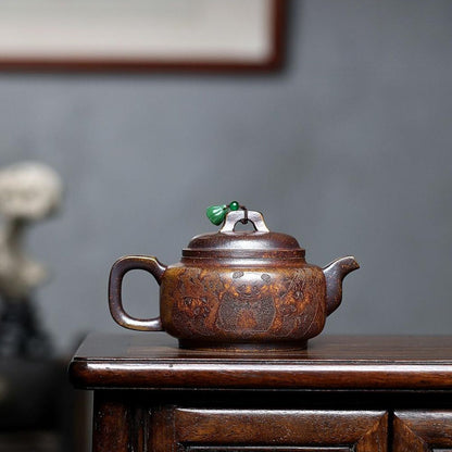 Handmade Yixing Purple Clay Teapot 300ml - Original High-Temperature Duan Ni Panda Bamboo Zisha Gongfu Tea Pot