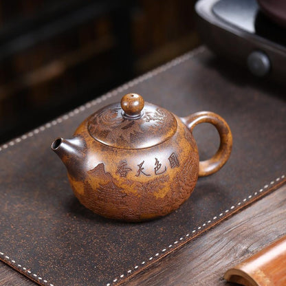 Handmade Yixing Purple Clay Teapot 620ml - Wood-Fired Dragon Bone Gold Sand Xi Shi Gongfu Tea Pot