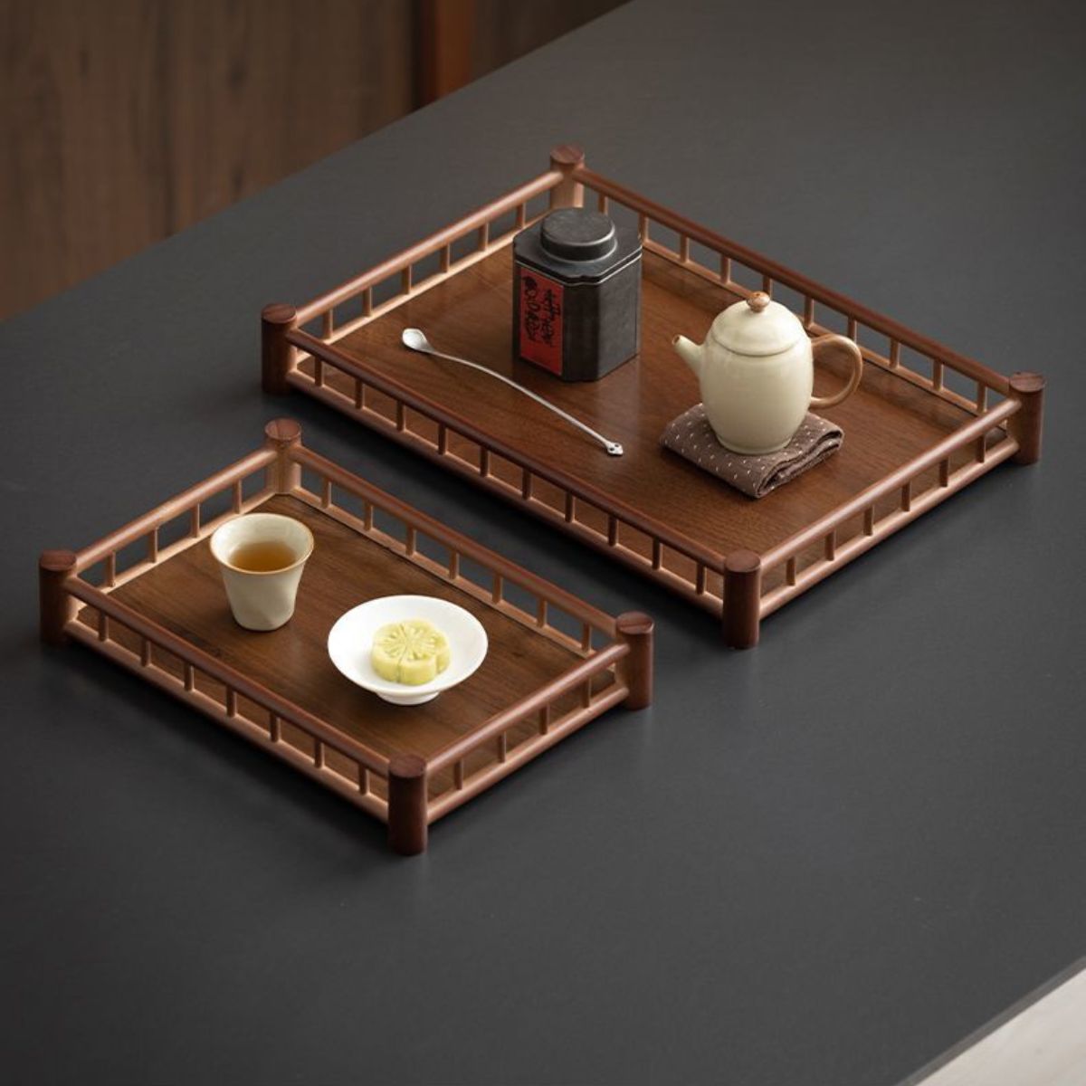 Bamboo Rectangular Serving Tray – Walnut Finish | Tea Tray, Pastry & Storage Organizer