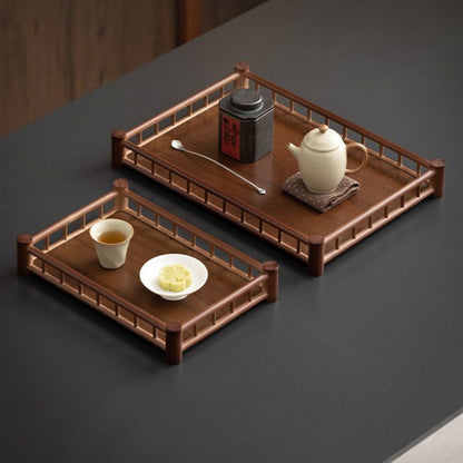 Bamboo Rectangular Serving Tray – Walnut Finish | Tea Tray, Pastry & Storage Organizer