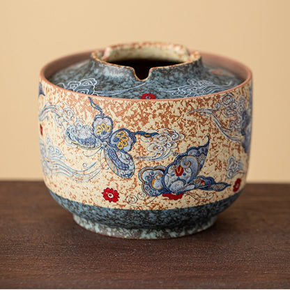 Blue & White Porcelain Ashtray – Flint Red Cloud & Butterfly Motif | Decorative Ceramic