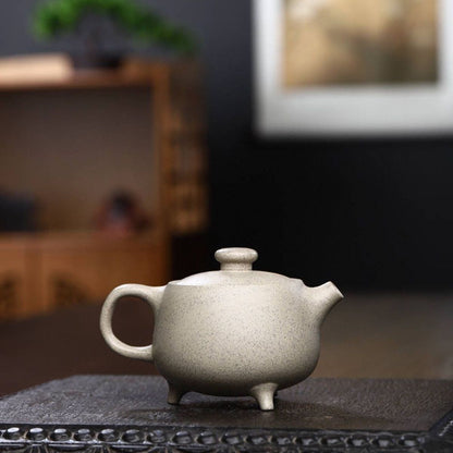 Yixing Purple Clay Teapot 200ml - Sesame White Duan Ni Three-Legged Tripod Zisha Pot