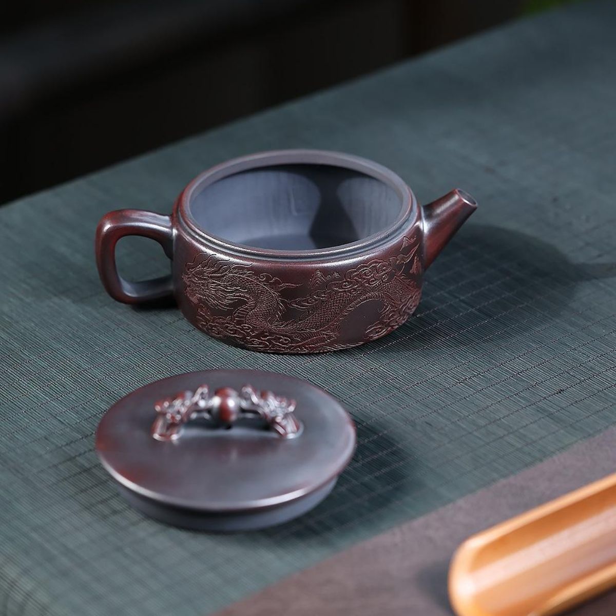 Shuang Long Xi Zhu Yixing Teapot | Raw Gu Wu Ni Ancient Dark Clay | Handcrafted 260ml