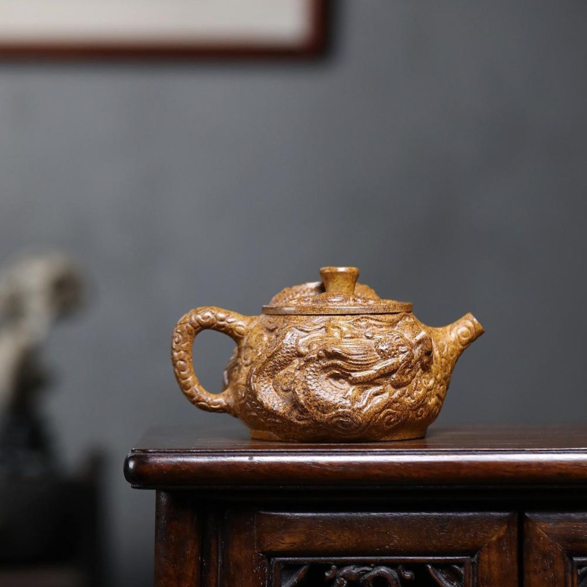 Handmade Yixing Purple Clay Teapot 380ml - Wood-Fired Dragon Bone Gold Sand Coiling Dragon Xi Shi Gongfu Tea Pot