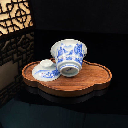 Jingdezhen Blue & White Landscape Gongfu Tea Set – Underglaze Porcelain | 5-Piece