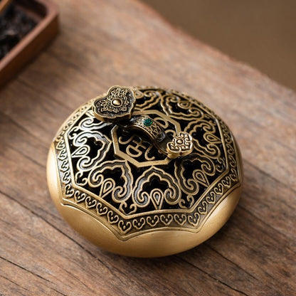 Ruyi Coil Incense Burner Gift Set – Brass | 3 Fragrances (Sandalwood, Agarwood & Mugwort, 40 Coils Each)