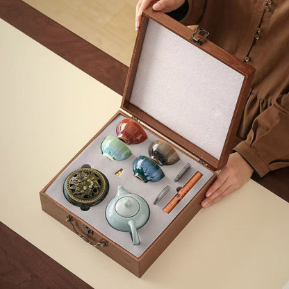 Ru Yao Xi Shi Teapot & Incense Burner Portable Tea Gift Set – Complete Gongfu Tea Experience
