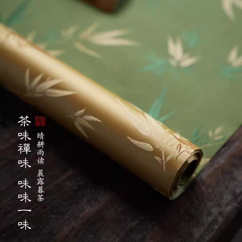 Chinese Double-Sided Brocade Bamboo Table Runner – Tea Ceremony Cloth | Green & Gold Bamboo (4 Sizes)