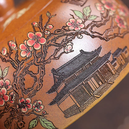 Linchun Banyue Yixing Teapot — Fire-Glazed Golden Duanni, 430ml