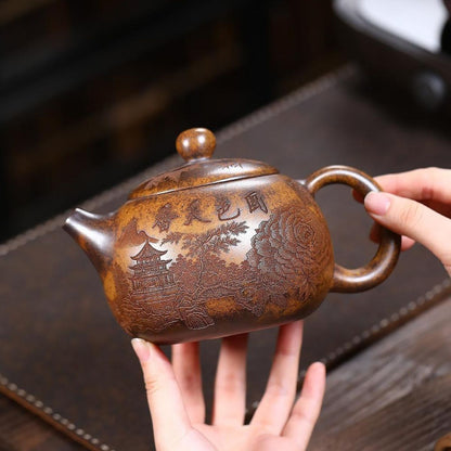 Handmade Yixing Purple Clay Teapot 620ml - Wood-Fired Dragon Bone Gold Sand Xi Shi Gongfu Tea Pot