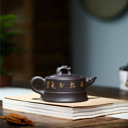 Handmade Yixing Purple Clay Teapot 225ml - Original Black Gold Clay Dragon Court Zisha Gongfu Tea Pot