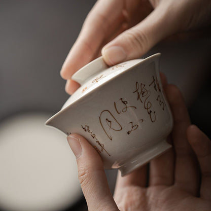 "Han Ye" Cold Night Calligraphy Ercai Gaiwan – 160ml Porcelain Tea Bowl