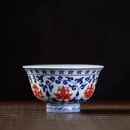Jingdezhen Underglaze Red Gaiwan Tea Set | 5-Piece Lotus Ceramic Gift Box 150ml