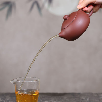 Flat Xishi Yixing Teapot — Handcrafted Zini Purple Clay, 220ml