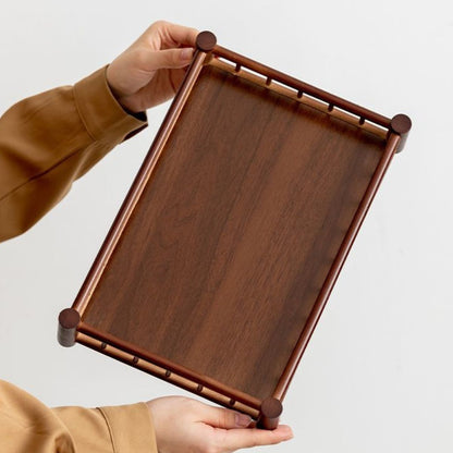 Bamboo Rectangular Serving Tray – Walnut Finish | Tea Tray, Pastry & Storage Organizer