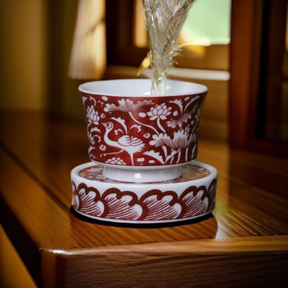 White Crane & Lotus Underglaze Red Teaware