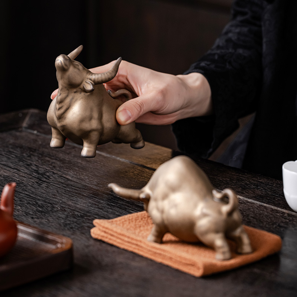 Ceramic Prosperity Ox Tea Pets – Set of 2