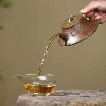 Auspicious Dragon Ladle Yixing Teapot - Cloud Mist Agarwood Clay 180ml