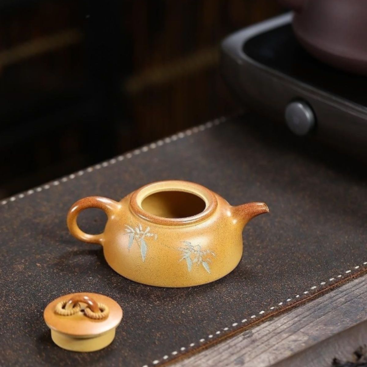 Yixing Purple Clay Teapot "Birds & Flowers Double Ring" 190ml - High-Fired Duan Ni with Clay Painting