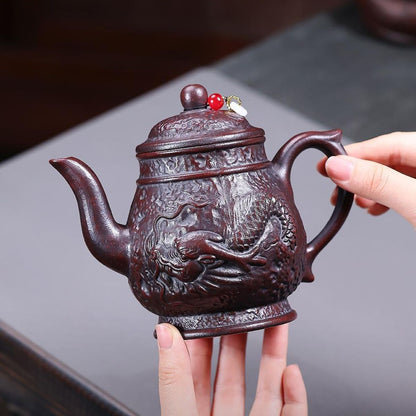 Yin Long Jin Zun Yixing Teapot | Raw Tie Xue Hong Sha Iron-Red Clay | Handcrafted 390ml