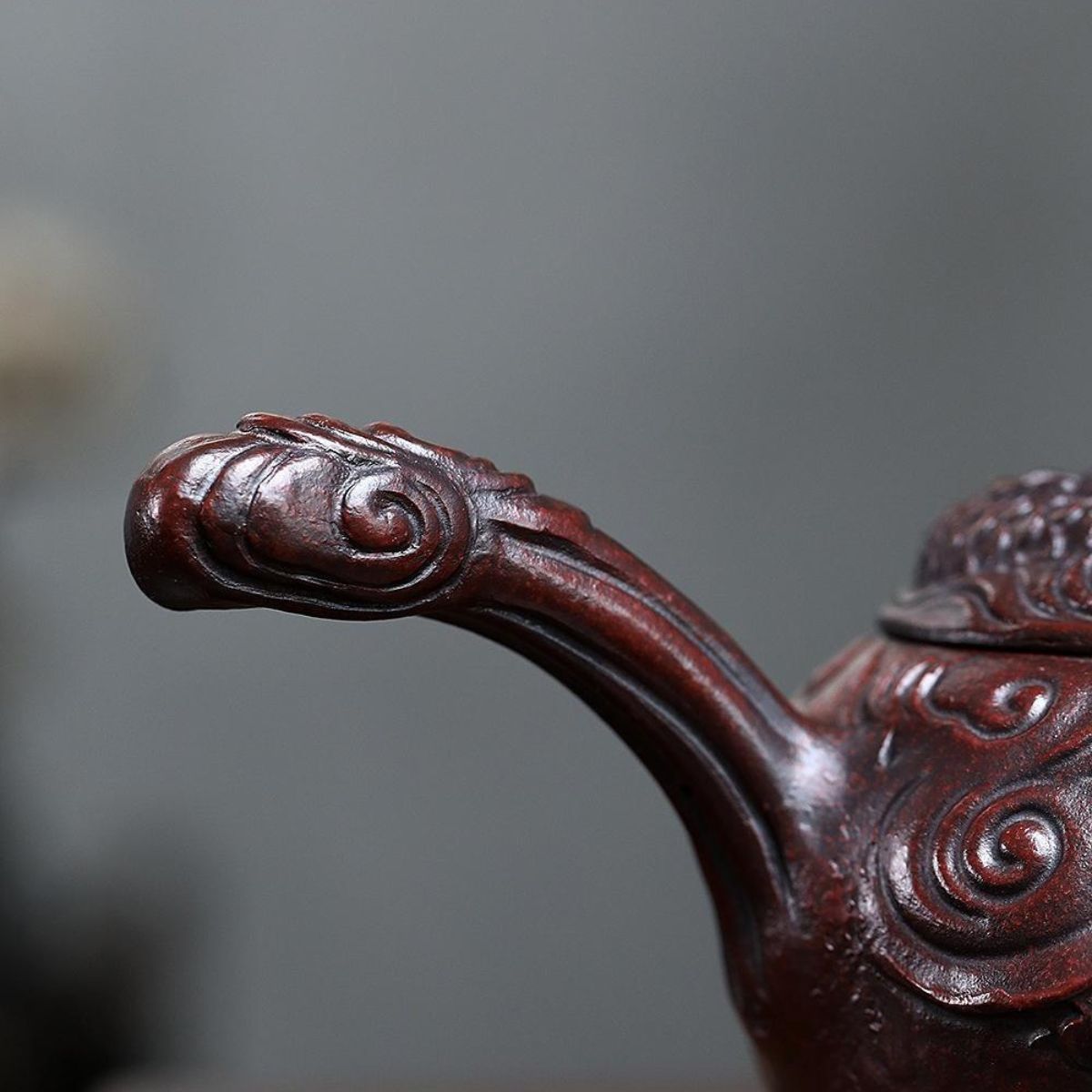 Handmade Yixing Purple Clay Teapot 450ml - Original Ancient Red Clay Coiling Dragon Zisha Gongfu Tea Pot