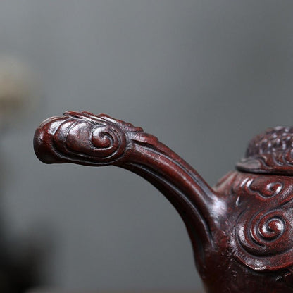 Handmade Yixing Purple Clay Teapot 450ml - Original Ancient Red Clay Coiling Dragon Zisha Gongfu Tea Pot