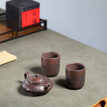 Fei Huang Teng Da Yixing Tea Set | Chi Long Xue Sha Red Dragon Clay | Teapot & 2 Cups