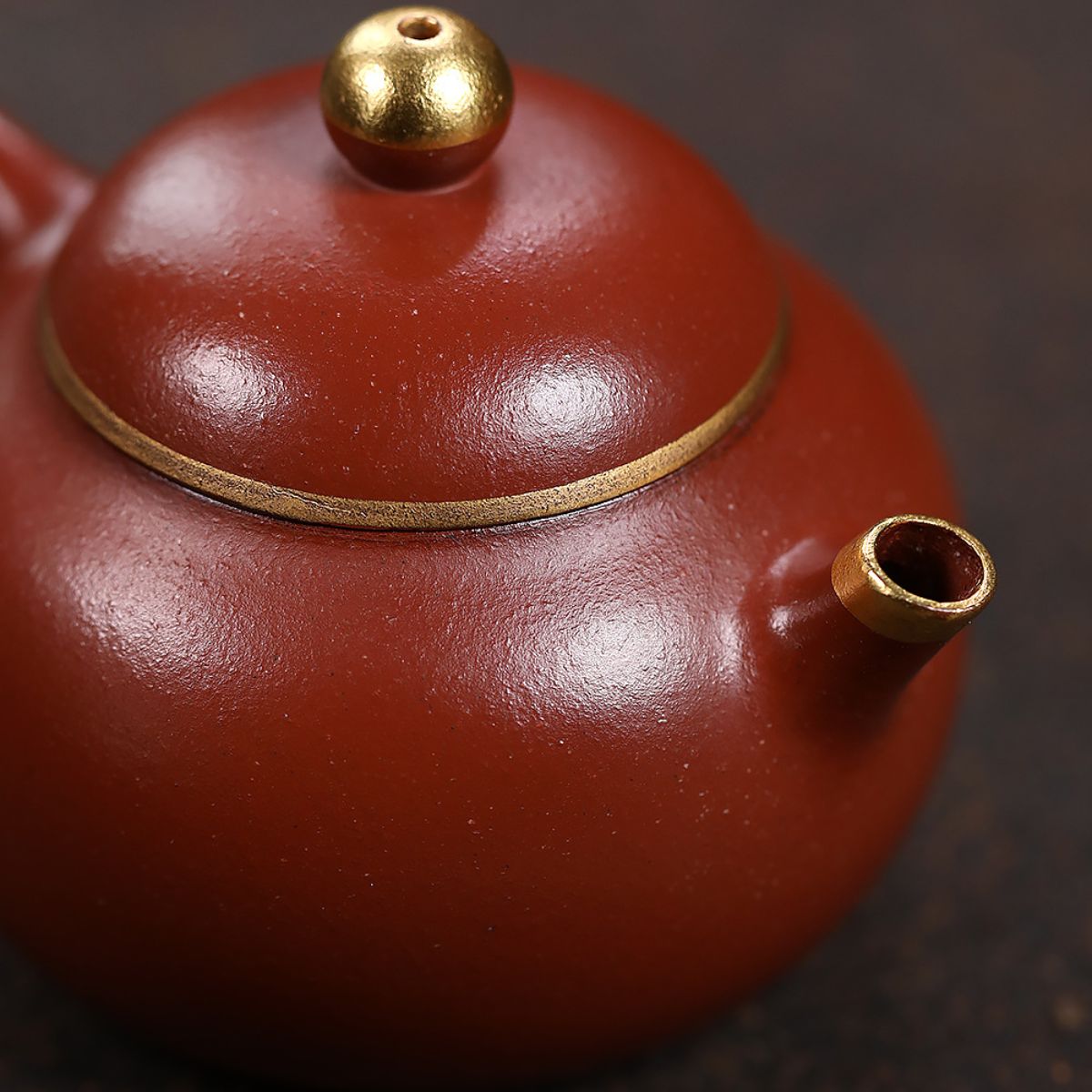 Gold-Accented Wendan Zisha Teapot – Da Hong Pao Clay, 160 ml