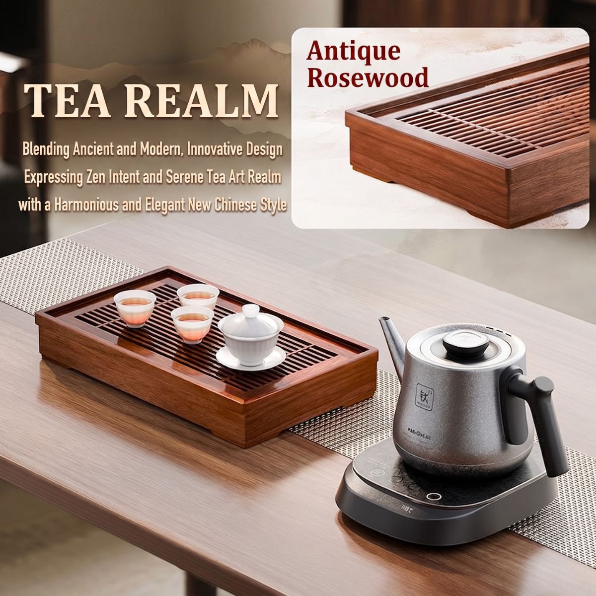 KAMJOVE Sheng Fu Tea Tray – Wet-Style Gongfu Tea Board with 2.23L Water Reservoir | 38.6×23.2cm