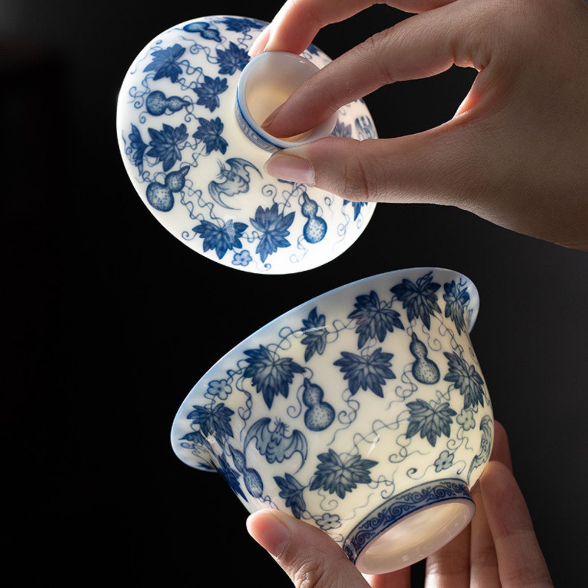 Gourd Gaiwan – Fu Lu Hand-Painted Porcelain Gongfu Tea Bowl | 160ml