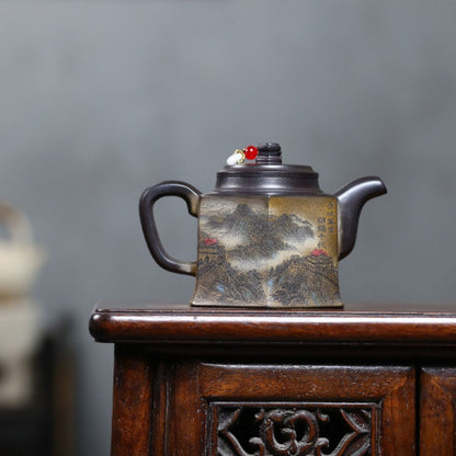 Yixing Purple Clay Teapot "Hexagonal Golden Bell" 320ml - Handmade Zisha Gongfu Tea Pot