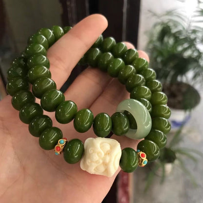 Lion Awakens Bodhi Abacus Bead Bracelet – Double-Ring Wenwan Mala | Qingyu Bodhi