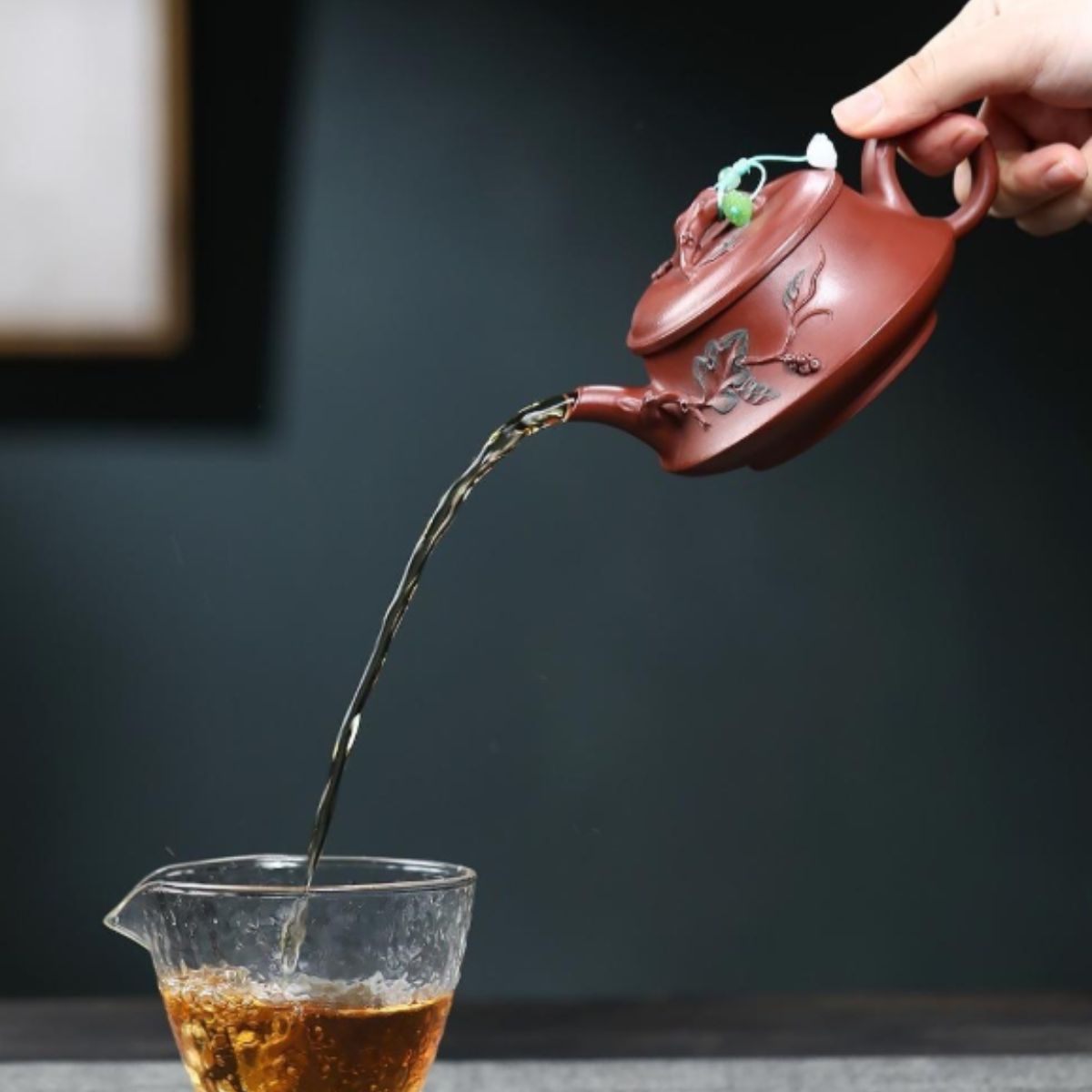 Pine Shadow Han Tile Yixing Teapot - Red Dragon Skin Clay 230ml