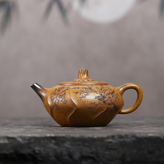 Yixing Wood-Fired Purple Clay Teapot "Joy on the Branch" 300ml - Handmade Duan Ni Zisha