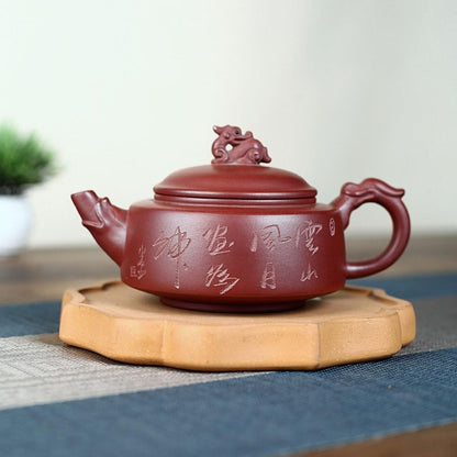 Long Yun Hu Yixing Teapot | Authentic Raw Zi Ni Purple Clay | Handcrafted 270ml