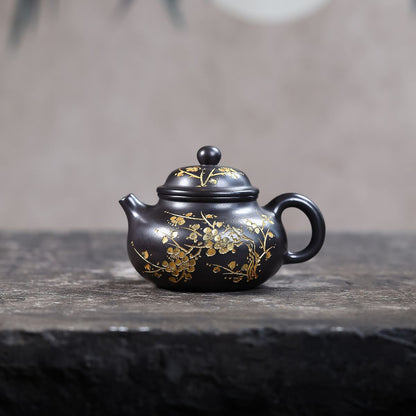 Gold-Painted Plum Blossom Zisha Teapot – Shihuang Clay, 230ml