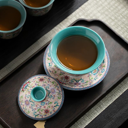 Famille Rose Floral Gaiwan Tea Set