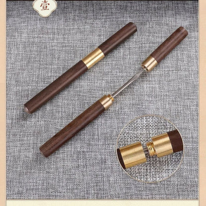 Ebony Wood Tea Knife - Handcrafted Pu-erh Cake Breaker with Brass & Stainless Steel