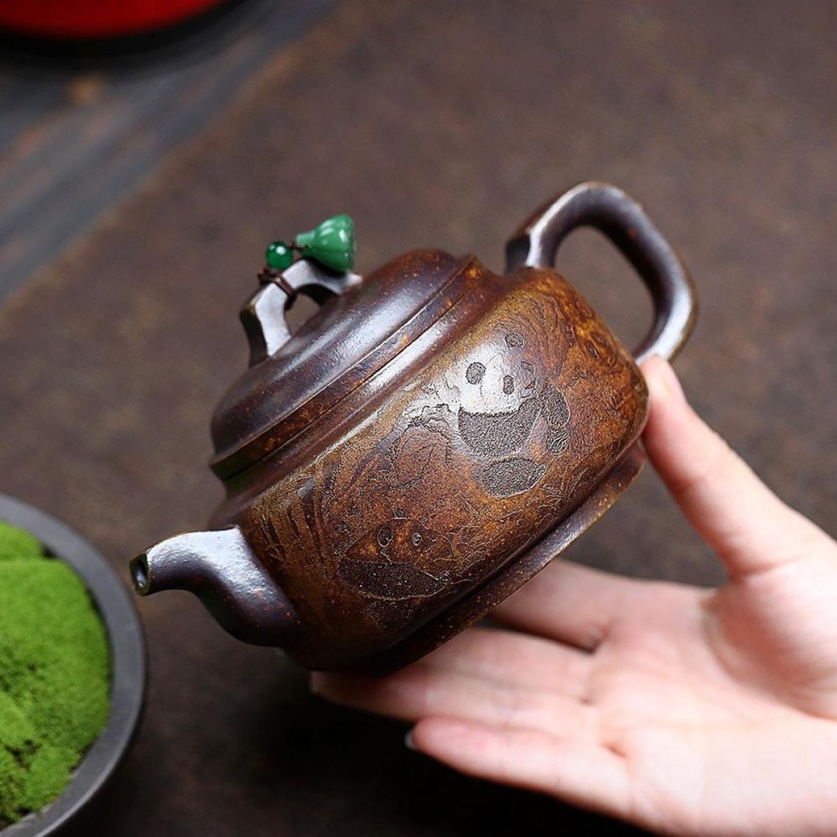 Handmade Yixing Purple Clay Teapot 300ml - Original High-Temperature Duan Ni Panda Bamboo Zisha Gongfu Tea Pot