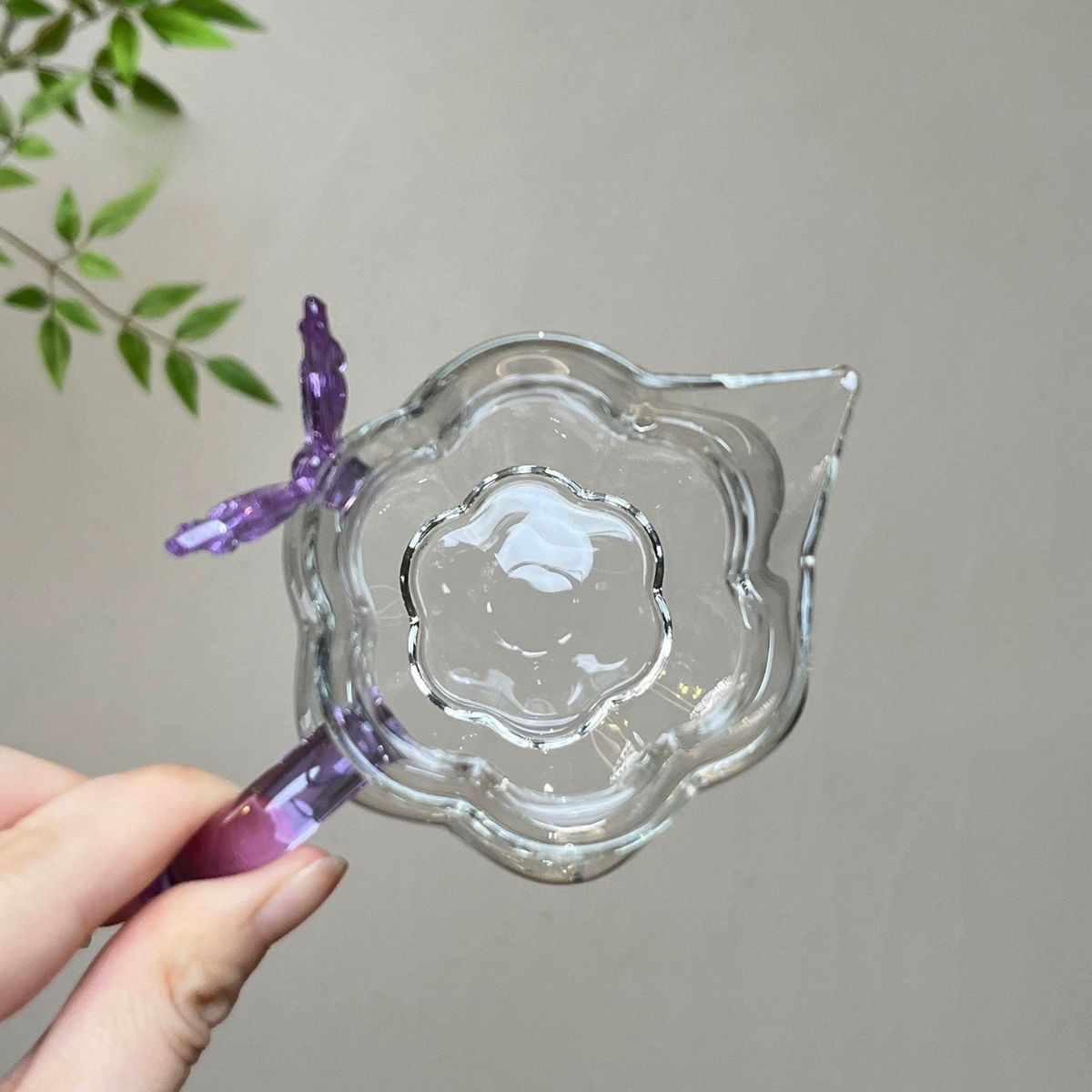 Purple Butterfly Glass Tea Pitcher – 280ml | Heat-Resistant Gongfu Tea Fairness Cup
