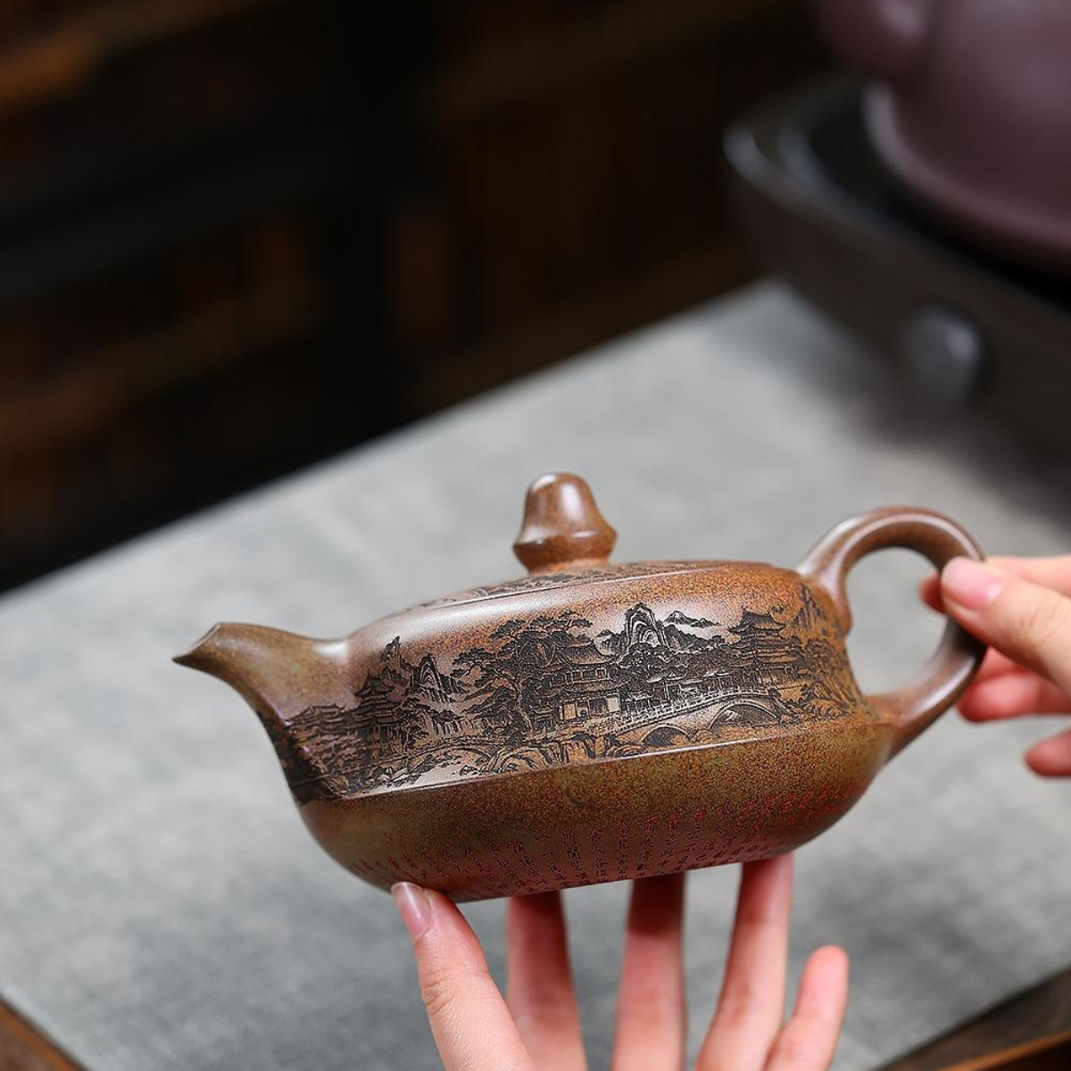 Shanshui Qu Hu Yixing Zisha Teapot – Original Mine Chenxiang Cloud Mist Wood-Fired Clay