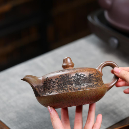 Shanshui Qu Hu Yixing Zisha Teapot – Original Mine Chenxiang Cloud Mist Wood-Fired Clay