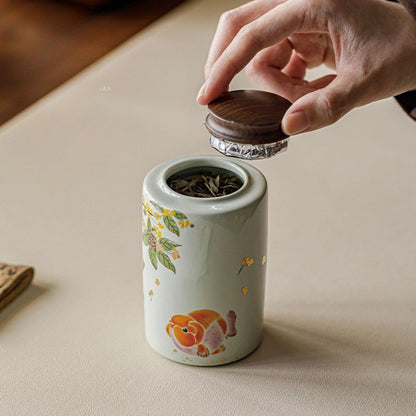Golden Osmanthus & Lucky Carp Ceramic Tea Canister | 260ml Tea Storage Jar