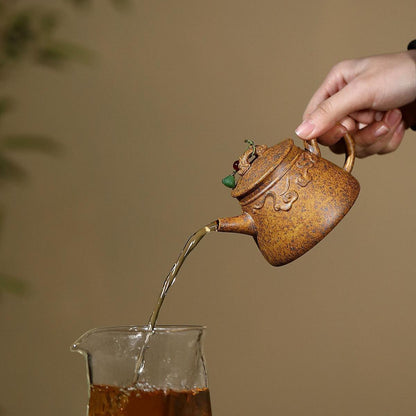 Ruyi Dragon Ladle Yixing Zisha Teapot - Longgu Golden Sand Clay 190ml
