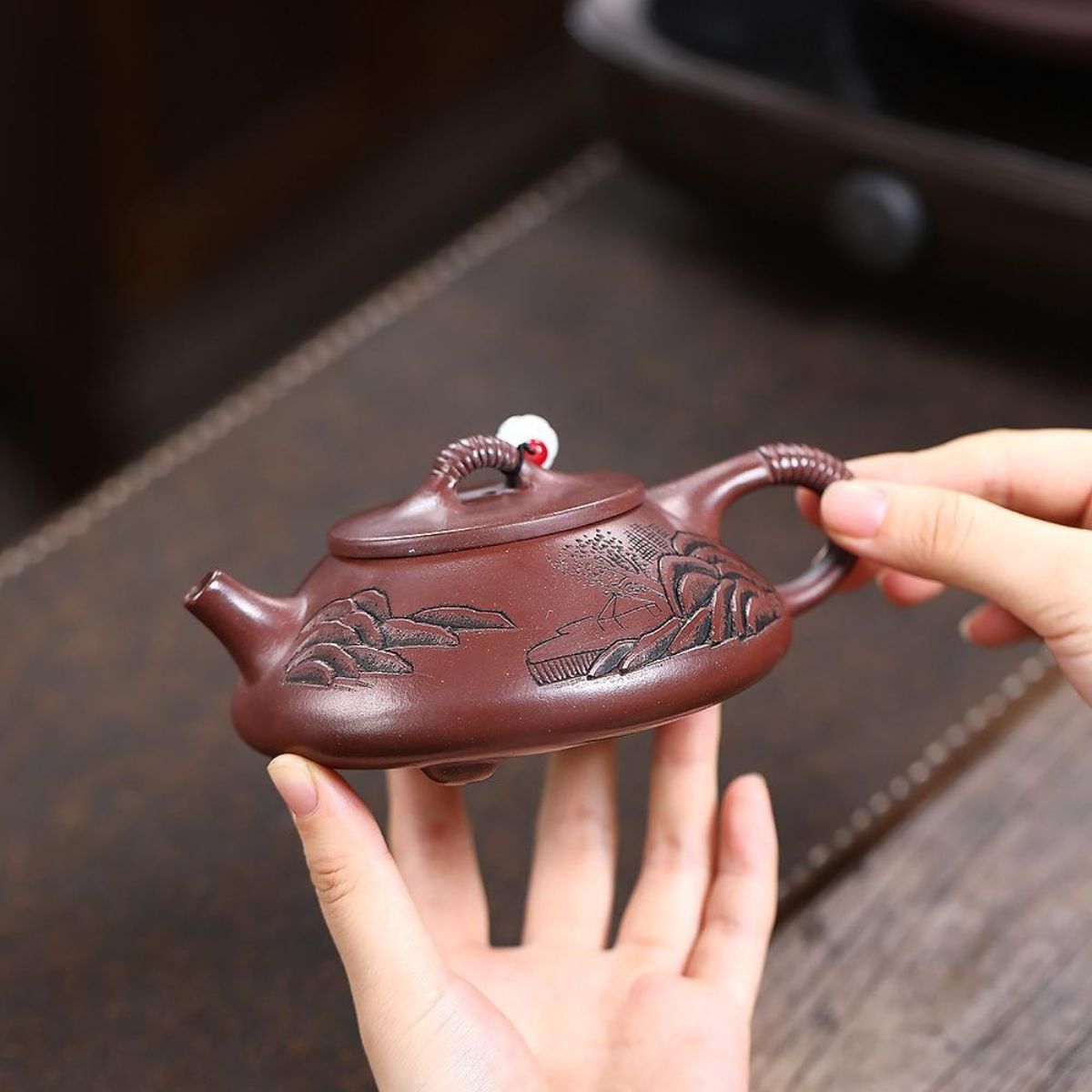 Semi‑Handmade Yixing Purple Clay "Mountain View" Teapot 240ml